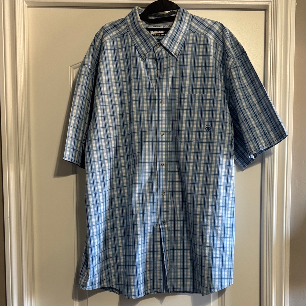 Ariat Men's Light Blue Plaid Button Down Shirt